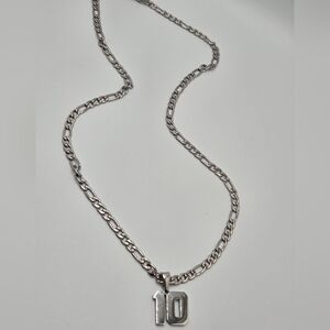 Silver Tone “10” Number Pendant Chain Necklace